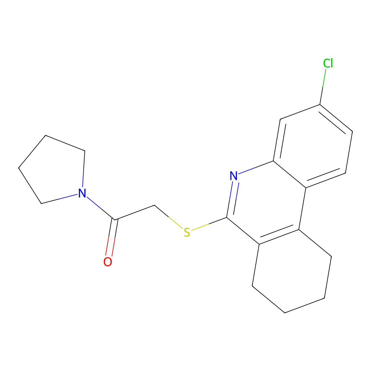 2-[(3-Chloro-7,8,9,10-tetrahydrophenanthridin-6-yl)sulfanyl]-1-pyrrolidin-1-ylethanone molecular structure, CAS 606108-77-4