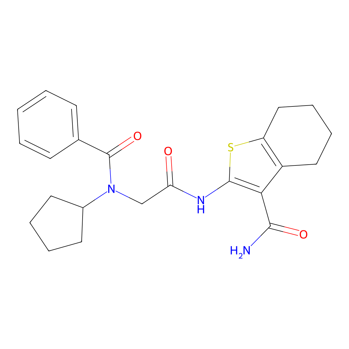 2-[[2-[Benzoyl(cyclopentyl)amino]acetyl]amino]-4,5,6,7-tetrahydro-1-benzothiophene-3-carboxamide molecular structure, CAS 606108-88-7