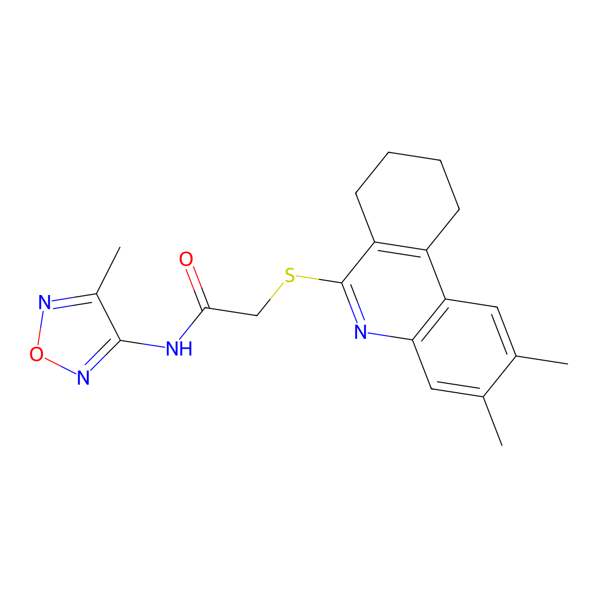 2-[(2,3-dimethyl-7,8,9,10-tetrahydrophenanthridin-6-yl)thio]-N-(4-methyl-1,2,5-oxadiazol-3-yl)acetamide molecular structure, CAS 606108-89-8