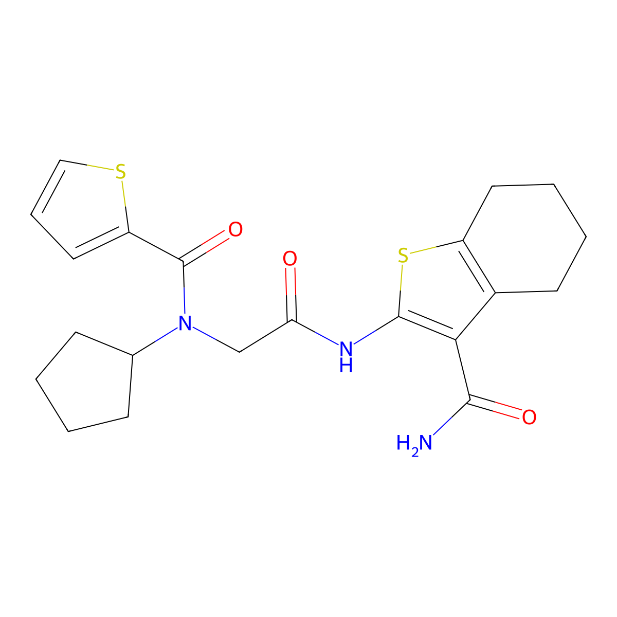 Benzo[B]thiophene-3-carboxamide, 2-[[[cyclopentyl(2-thienylcarbonyl)amino]acetyl]amino]-4,5,6,7-tetrahydro- molecular structure, CAS 606108-90-1