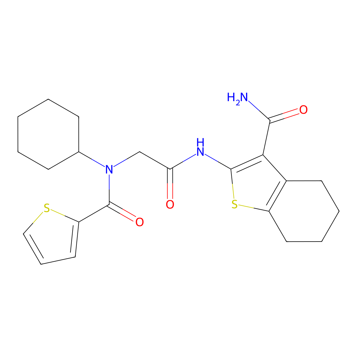 2-[[[Cyclohexyl(2-thienylcarbonyl)amino]acetyl]amino]-4,5,6,7-tetrahydrobenzo[b]thiophene-3-carboxamide molecular structure, CAS 606108-92-3