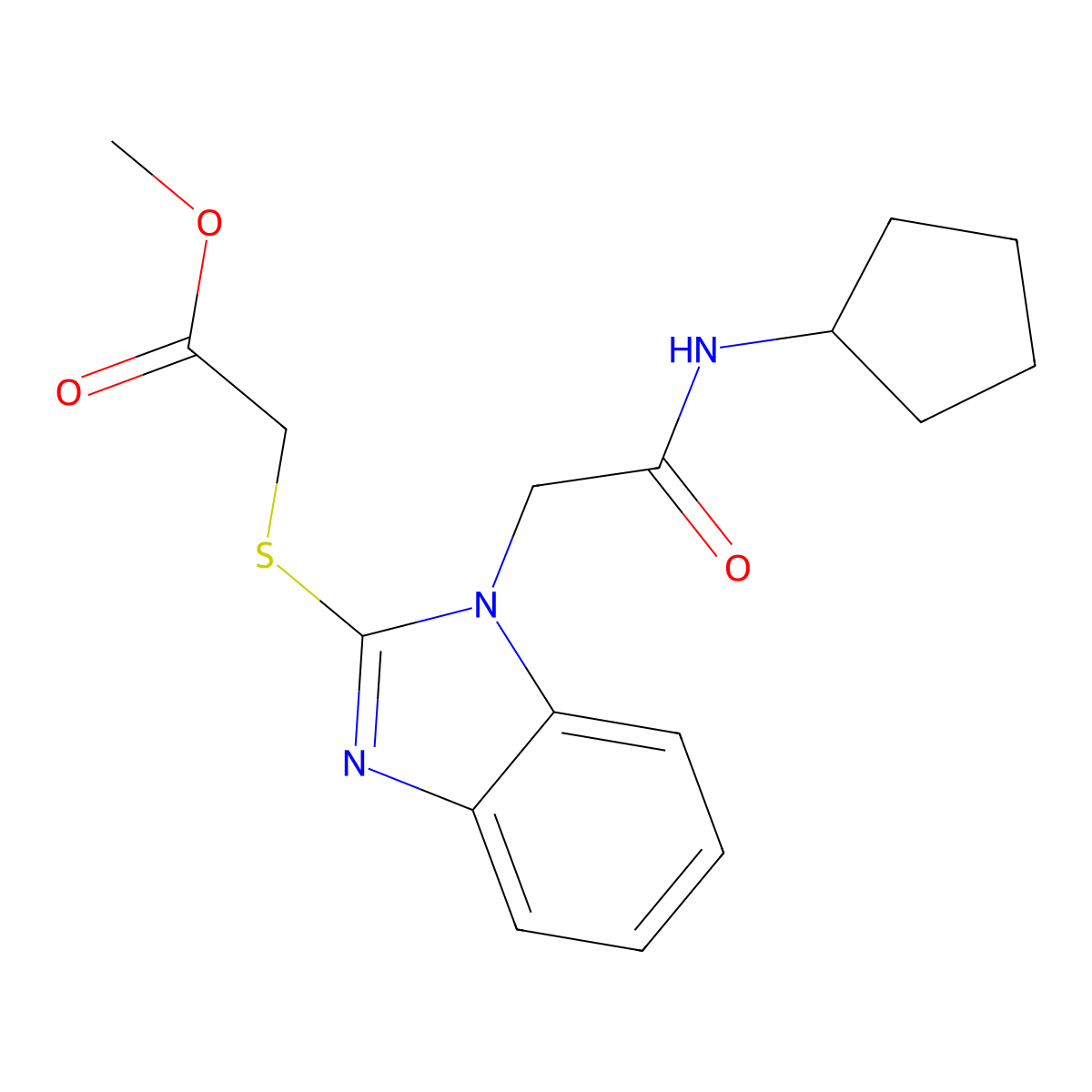 Methyl 2-[1-[2-(cyclopentylamino)-2-oxoethyl]benzimidazol-2-yl]sulfanylacetate molecular structure, CAS 606109-36-8