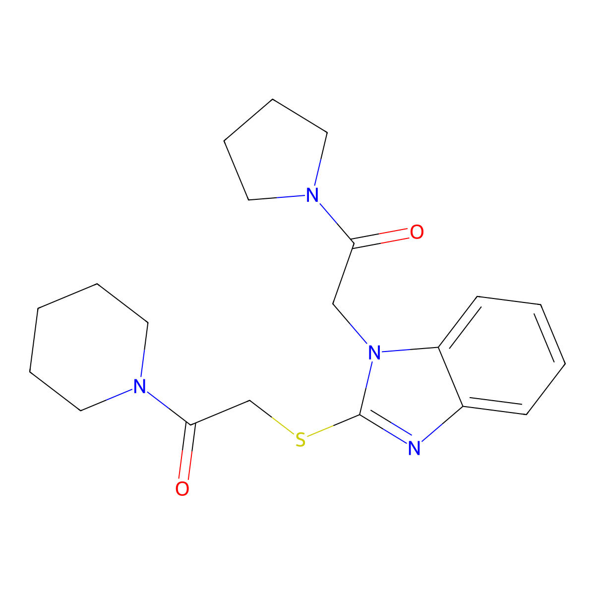 2-[2-(2-Oxo-2-piperidin-1-ylethyl)sulfanylbenzimidazol-1-yl]-1-pyrrolidin-1-ylethanone molecular structure, CAS 606109-65-3