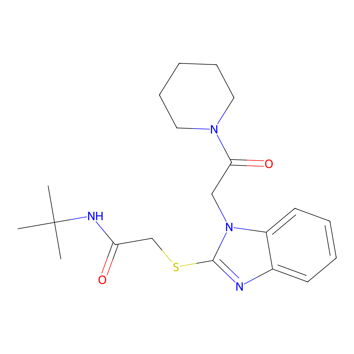 N-tert-butyl-2-[1-(2-oxo-2-piperidin-1-ylethyl)benzimidazol-2-yl]sulfanylacetamide molecular structure, CAS 606109-82-4