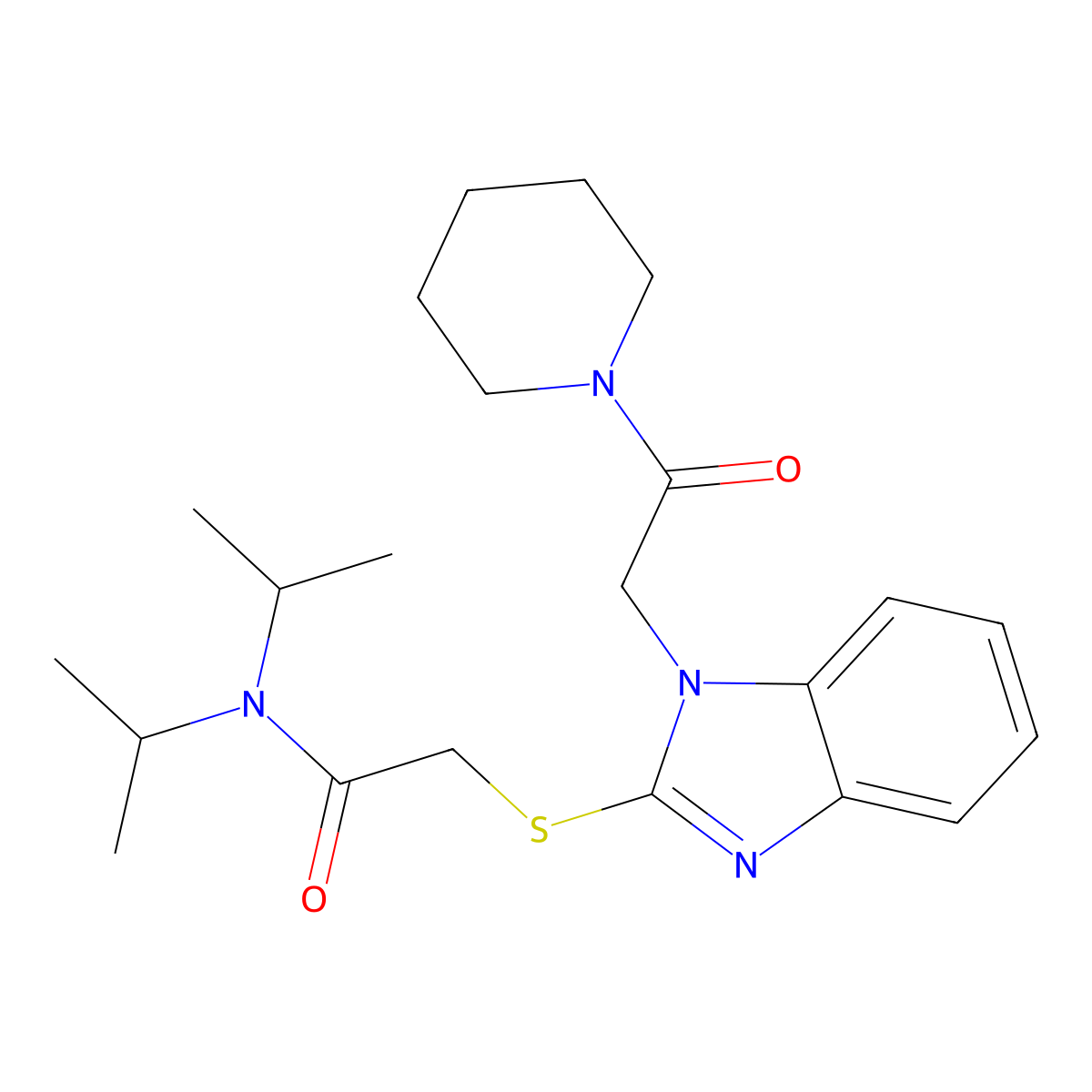 Acetamide,N,N-bis(isopropyl)-2-[[1-[2-oxo-2-(piperidin-1-YL)ethyl]-1H-benzo[D]imidazol-2-YL]thio]- molecular structure, CAS 606109-90-4