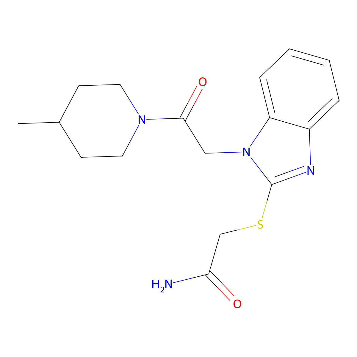 2-({1-[2-(4-Methyl-1-piperidinyl)-2-oxoethyl]-1H-benzimidazol-2-yl}sulfanyl)acetamide molecular structure, CAS 606109-98-2