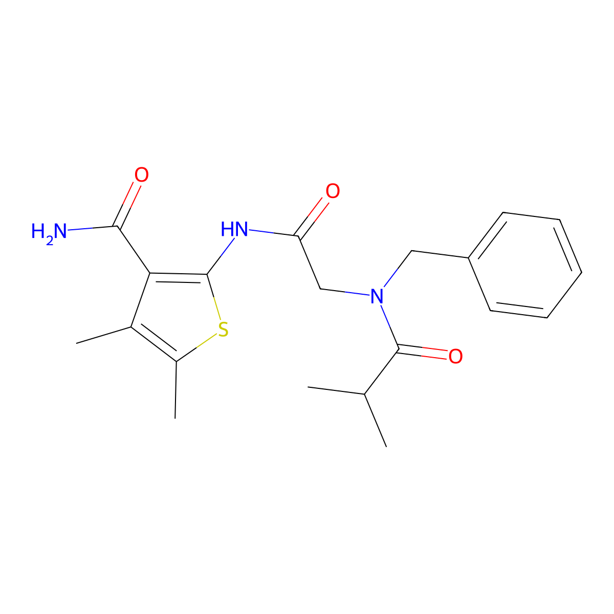 2-[2-(Benzyl-isobutyryl-amino)-acetylamino]-4,5-dimethyl-thiophene-3-carboxylic acid amide molecular structure, CAS 606110-14-9