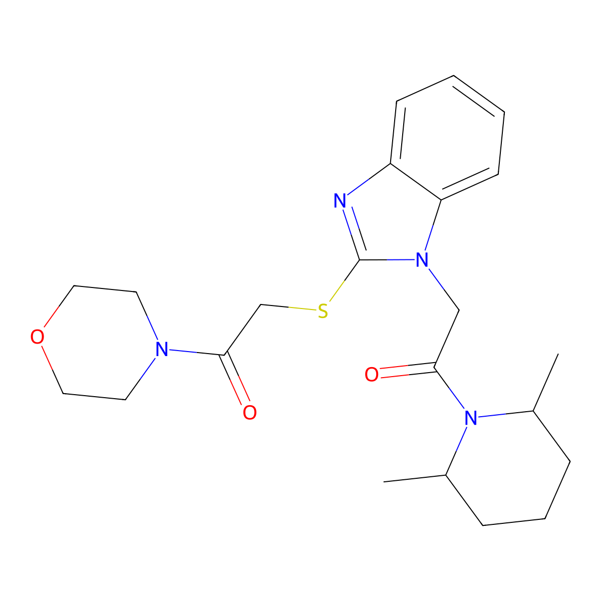 1-(2,6-Dimethylpiperidin-1-yl)-2-[2-(2-morpholin-4-yl-2-oxoethyl)sulfanylbenzimidazol-1-yl]ethanone molecular structure, CAS 606110-39-8