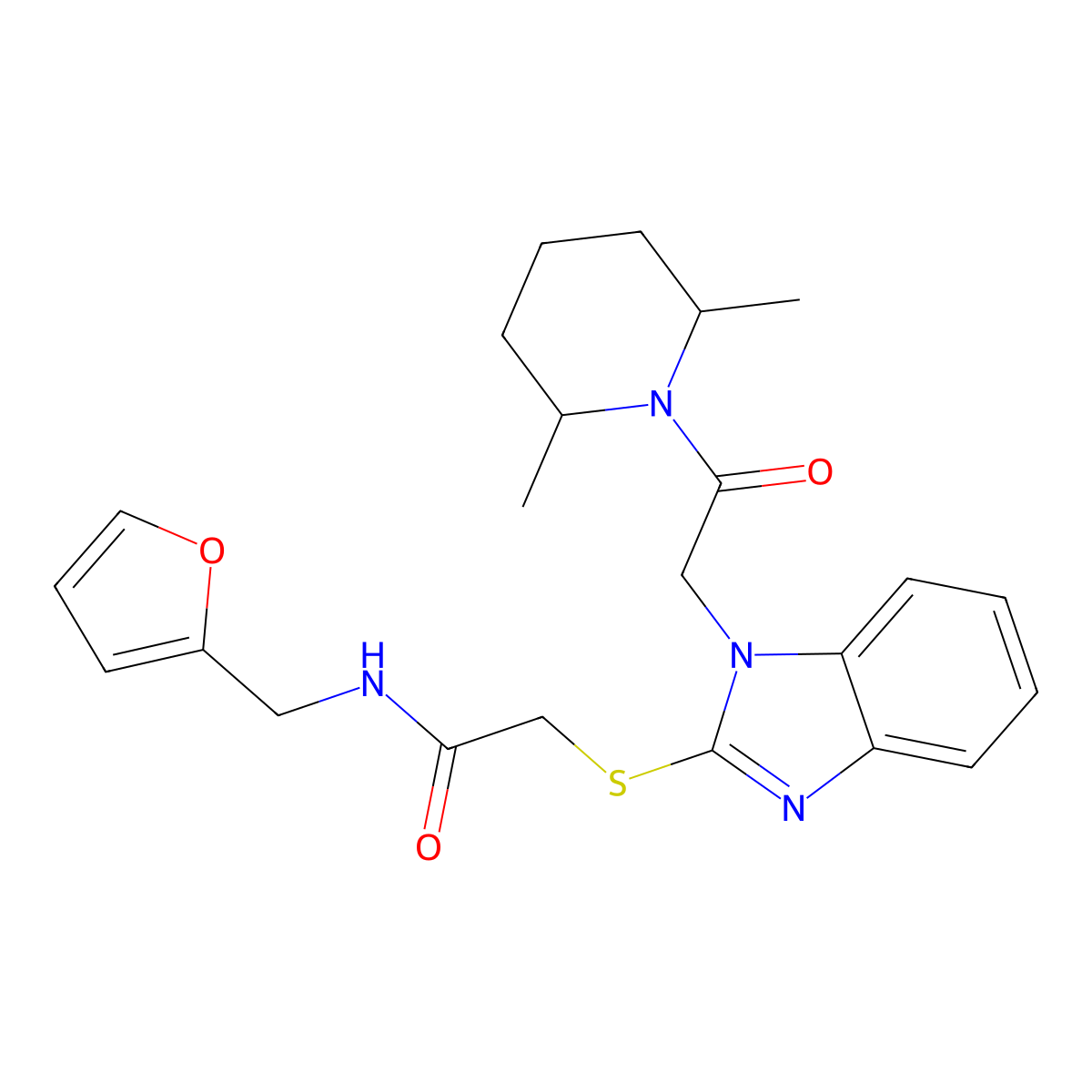 2-({1-[2-(2,6-Dimethyl-1-piperidinyl)-2-oxoethyl]-1H-benzimidazol-2-yl}sulfanyl)-N-(2-furylmethyl)acetamide molecular structure, CAS 606110-41-2