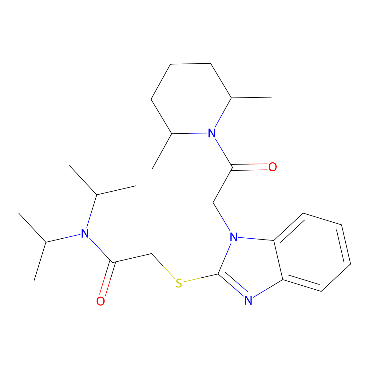 2-({1-[2-(2,6-Dimethyl-1-piperidinyl)-2-oxoethyl]-1H-benzimidazol-2-yl}sulfanyl)-N,N-diisopropylacetamide molecular structure, CAS 606110-43-4