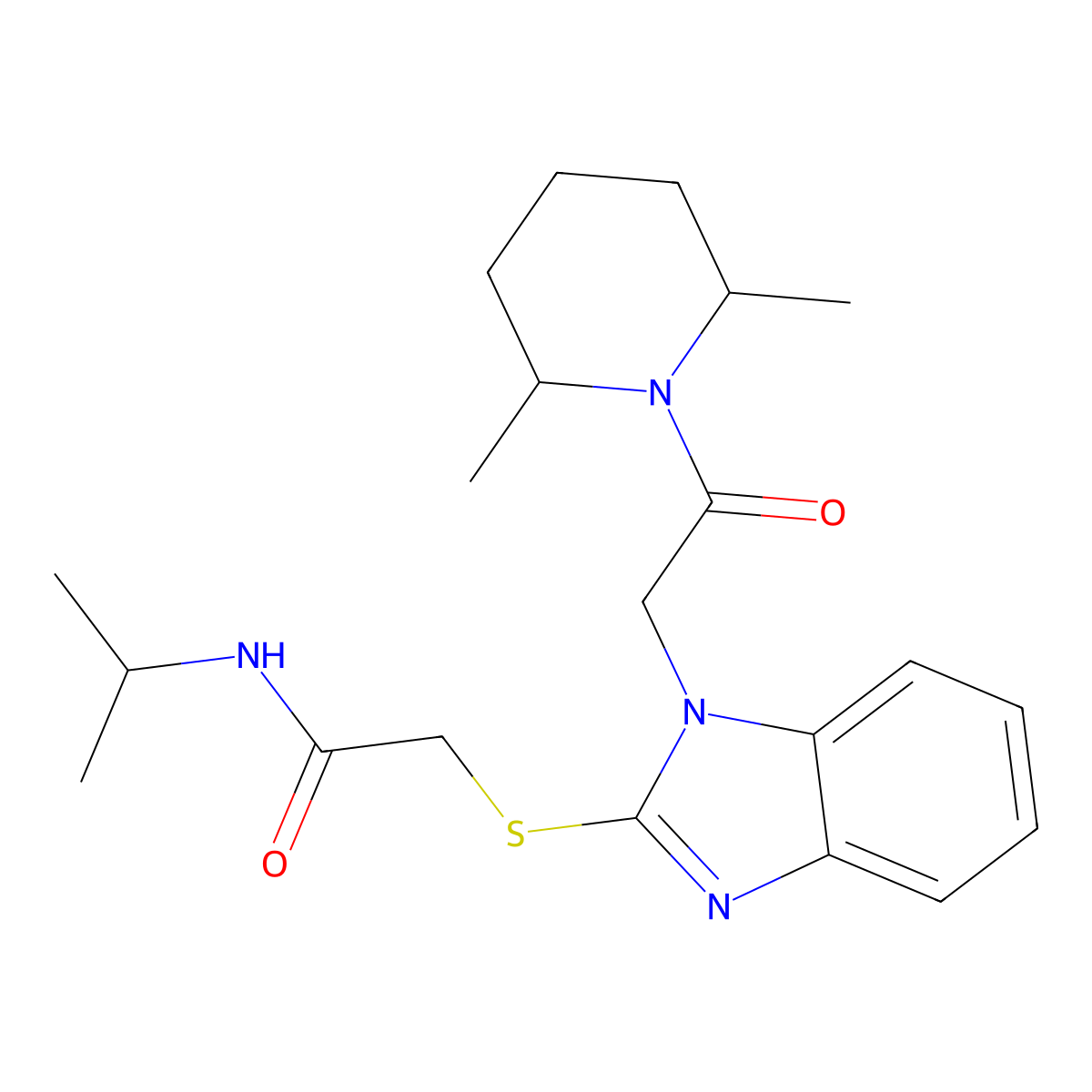 2-({1-[2-(2,6-Dimethyl-1-piperidinyl)-2-oxoethyl]-1H-benzimidazol-2-yl}sulfanyl)-N-isopropylacetamide molecular structure, CAS 606110-45-6