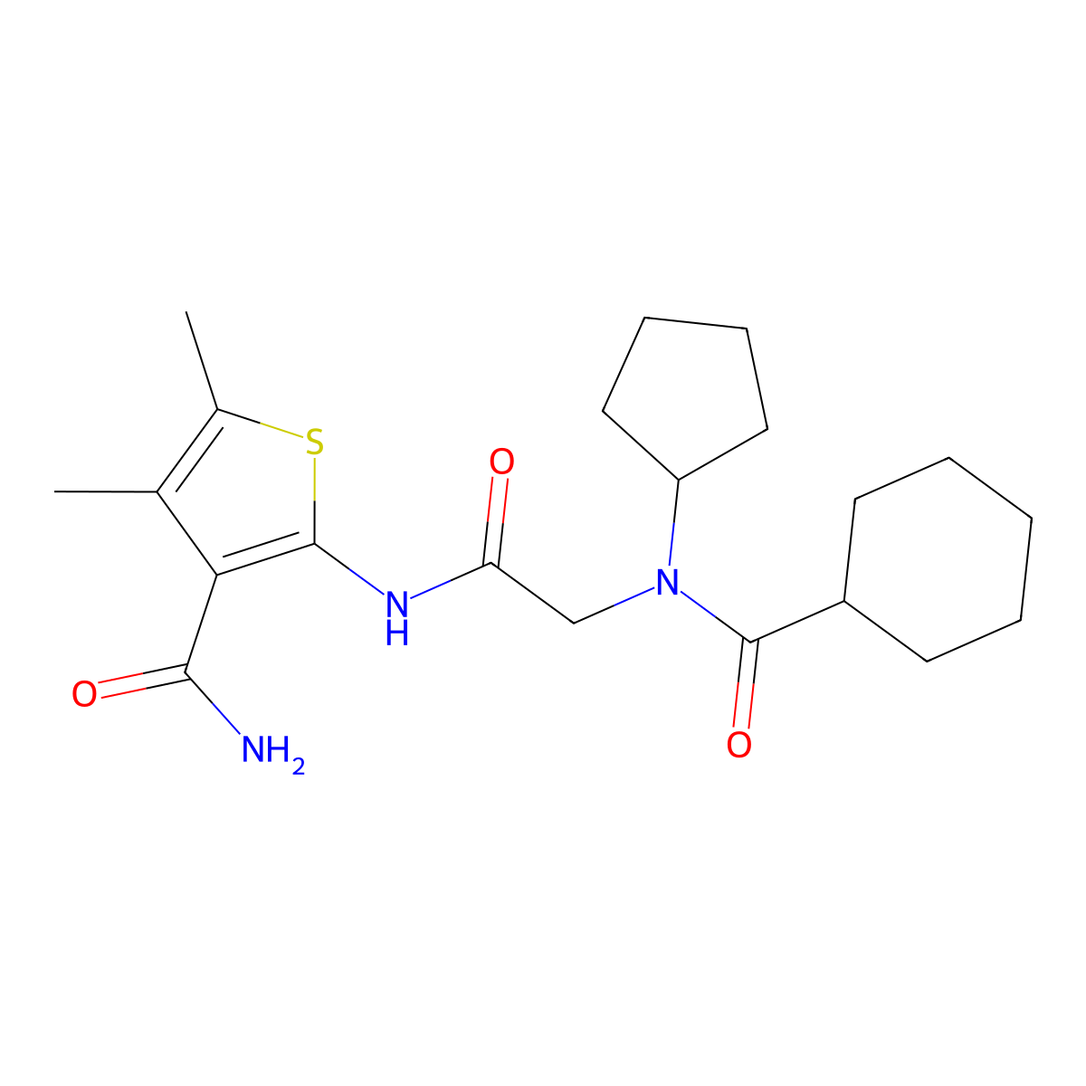 3-Thiophenecarboxamide, 2-[[[(cyclohexylcarbonyl)cyclopentylamino]acetyl]amino]-4,5-dimethyl- molecular structure, CAS 606110-48-9