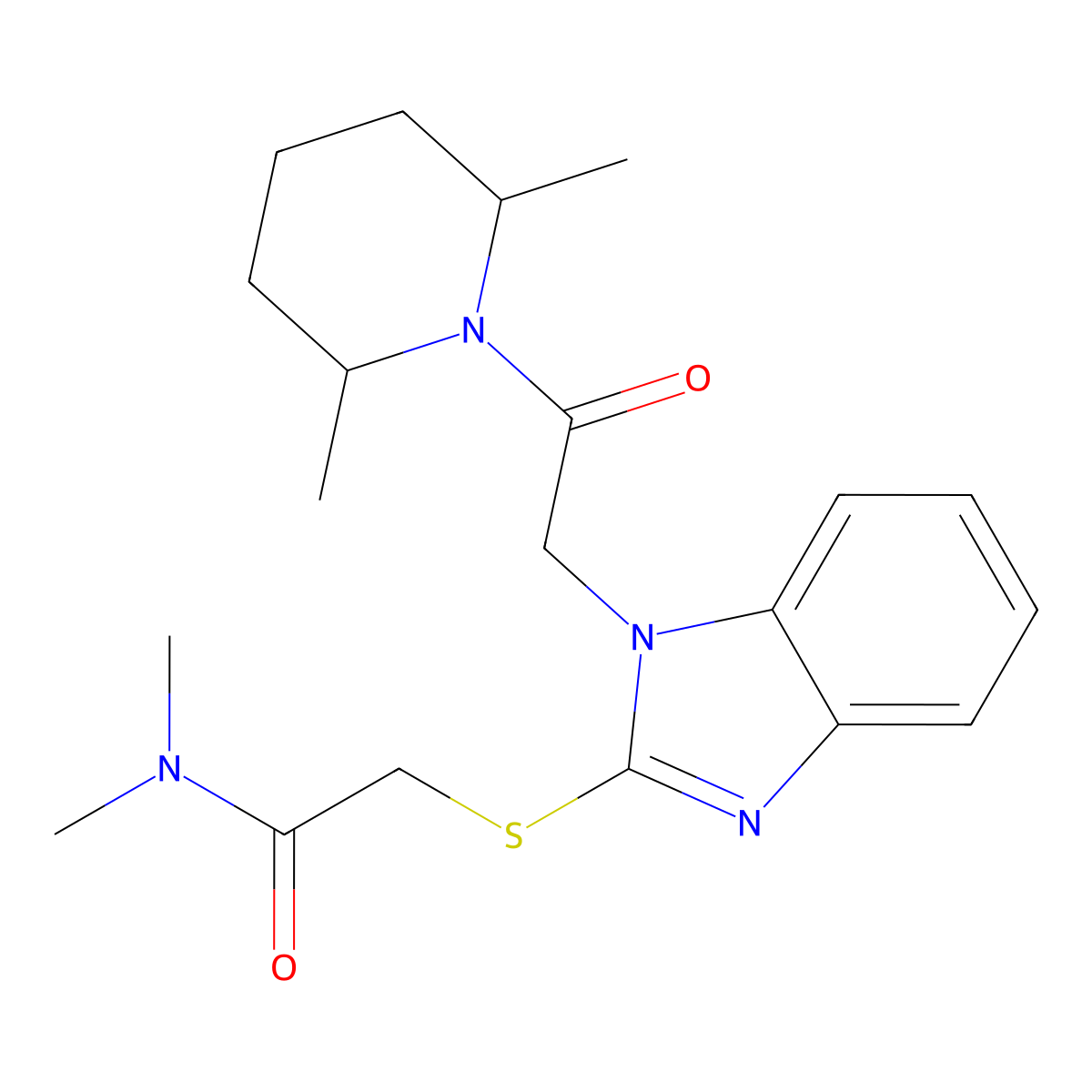 2-({1-[2-(2,6-Dimethyl-1-piperidinyl)-2-oxoethyl]-1H-benzimidazol-2-yl}sulfanyl)-N,N-dimethylacetamide molecular structure, CAS 606110-51-4