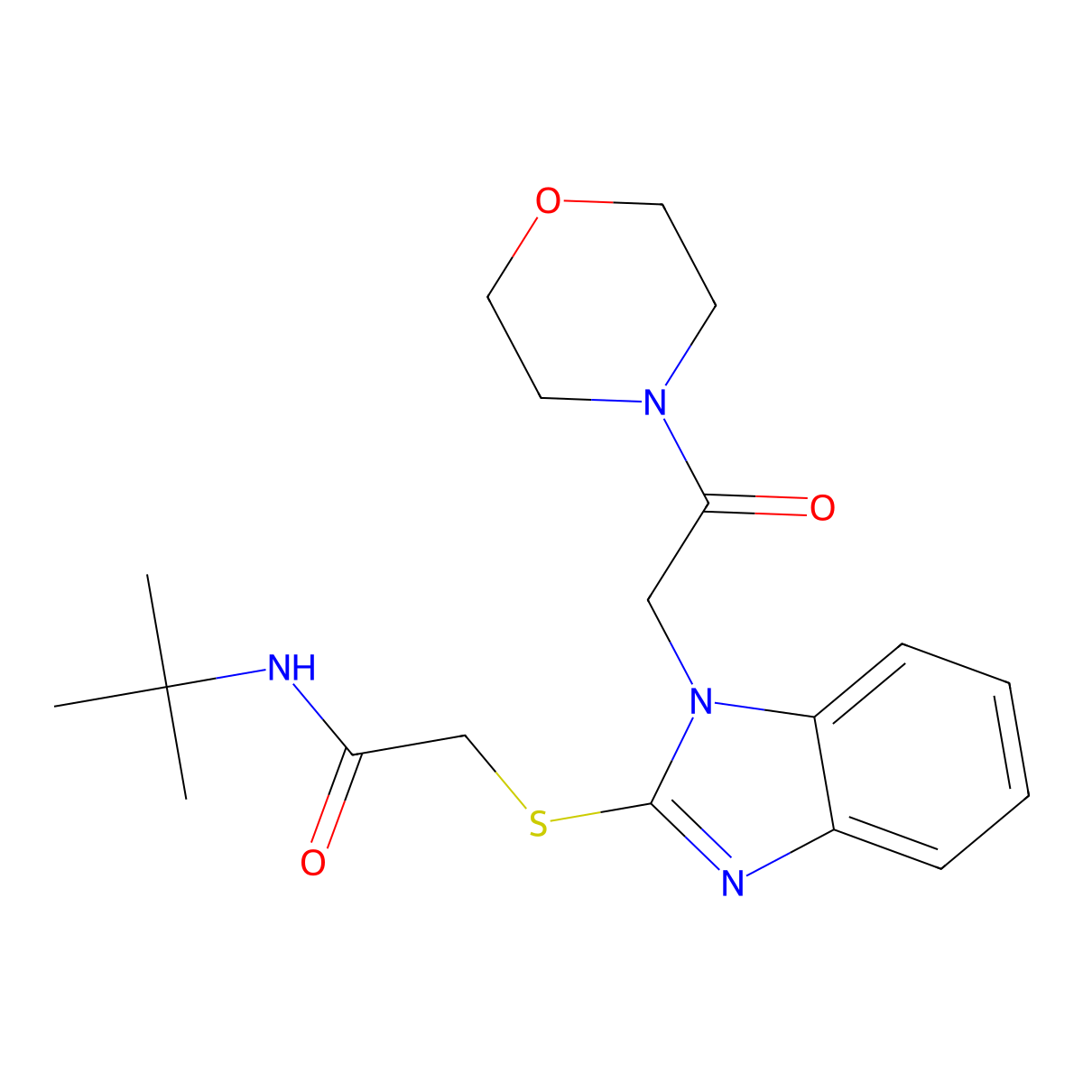 N-tert-butyl-2-[1-(2-morpholin-4-yl-2-oxoethyl)benzimidazol-2-yl]sulfanylacetamide molecular structure, CAS 606110-55-8