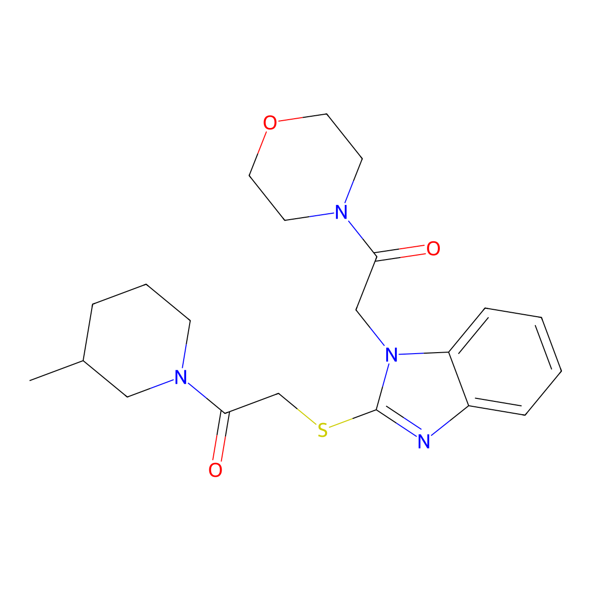 2-[2-[2-(3-Methylpiperidin-1-yl)-2-oxoethyl]sulfanylbenzimidazol-1-yl]-1-morpholin-4-ylethanone molecular structure, CAS 606110-59-2