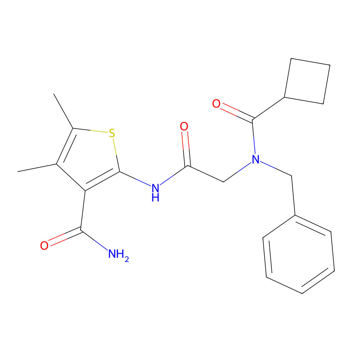 3-Thiophenecarboxamide, 2-[[[(cyclobutylcarbonyl)(phenylmethyl)amino]acetyl]amino]-4,5-dimethyl- molecular structure, CAS 606110-64-9