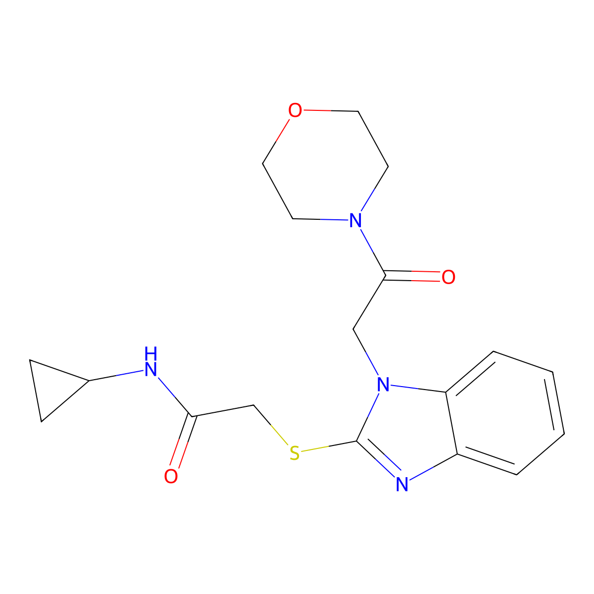 N-Cyclopropyl-2-({1-[2-(4-morpholinyl)-2-oxoethyl]-1H-benzimidazol-2-yl}sulfanyl)acetamide molecular structure, CAS 606110-67-2
