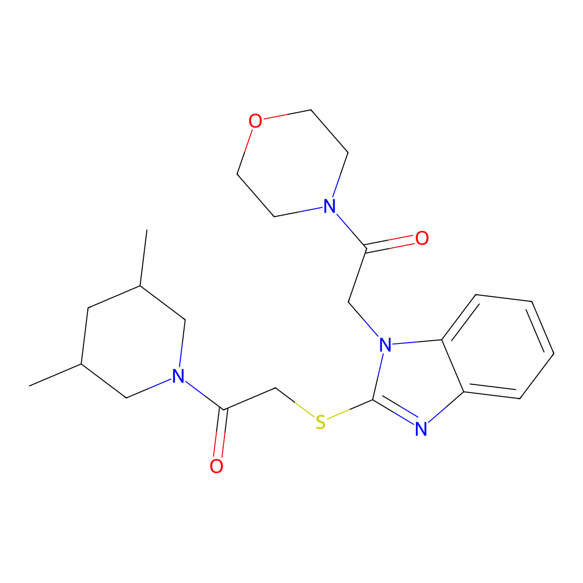 2-[2-[2-(3,5-Dimethylpiperidin-1-yl)-2-oxoethyl]sulfanylbenzimidazol-1-yl]-1-morpholin-4-ylethanone molecular structure, CAS 606110-79-6