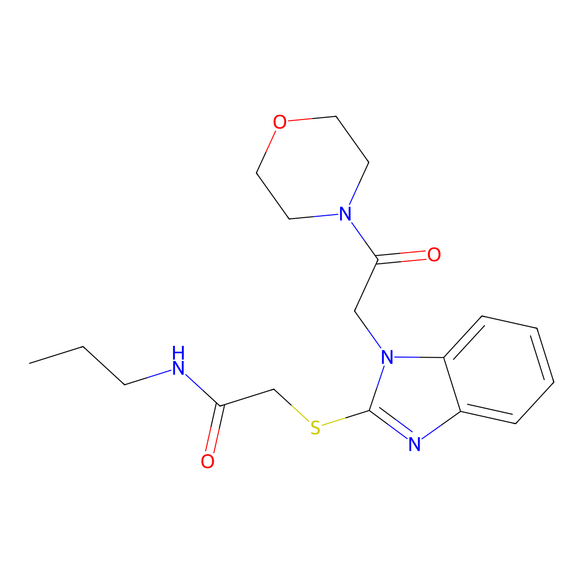 2-({1-[2-(4-Morpholinyl)-2-oxoethyl]-1H-benzimidazol-2-yl}sulfanyl)-N-propylacetamide molecular structure, CAS 606110-82-1