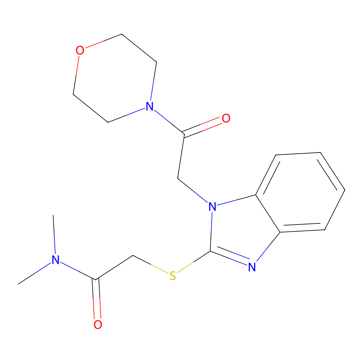 Acetamide,N,N-dimethyl-2-[[1-[2-(4-morpholinyl)-2-oxoethyl]-1H-benzo[D]imidazol-2-YL]thio]- molecular structure, CAS 606110-86-5