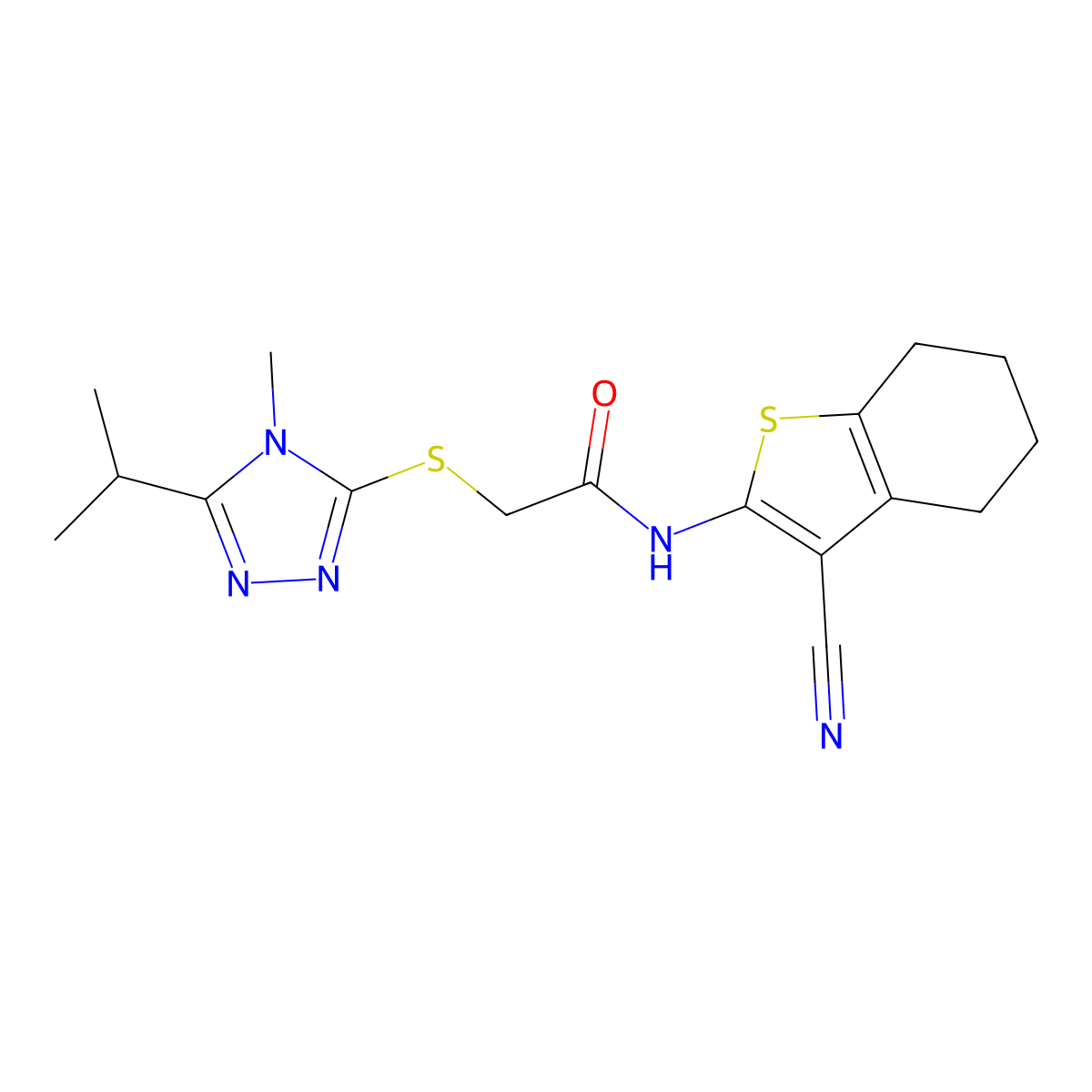 Acetamide,N-(3-cyano-4,5,6,7-tetrahydrobenzo[B]thiophen-2-YL)-2-[[4-methyl-5-(isopropyl)-4H-1,2,4-triazol-3-YL]thio]- molecular structure, CAS 606110-89-8