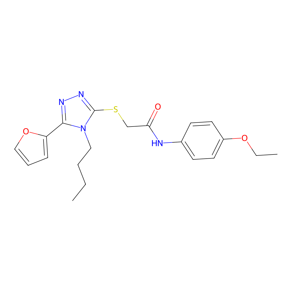 2-{[4-Butyl-5-(2-furyl)-4H-1,2,4-triazol-3-yl]sulfanyl}-N-(4-ethoxyphenyl)acetamide molecular structure, CAS 606111-33-5