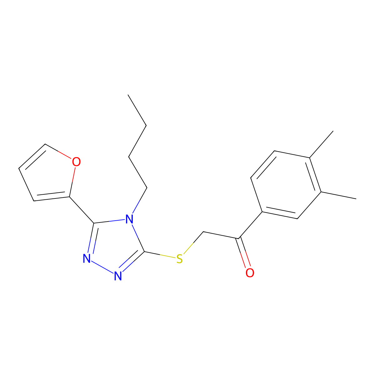 2-[[4-Butyl-5-(furan-2-yl)-1,2,4-triazol-3-yl]sulfanyl]-1-(3,4-dimethylphenyl)ethanone molecular structure, CAS 606111-39-1