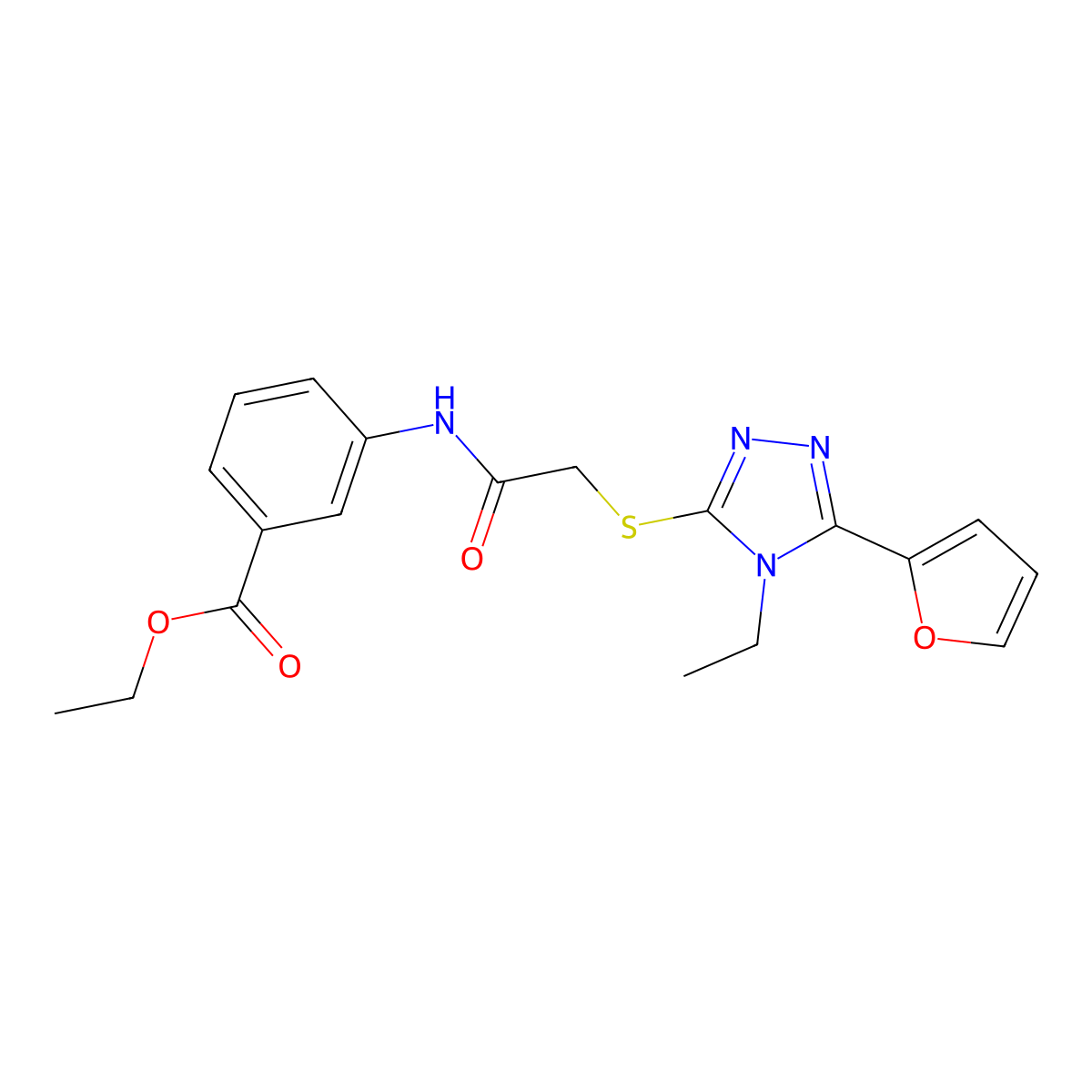 ethyl 3-[({[4-ethyl-5-(furan-2-yl)-4H-1,2,4-triazol-3-yl]sulfanyl}acetyl)amino]benzoate molecular structure, CAS 606111-50-6