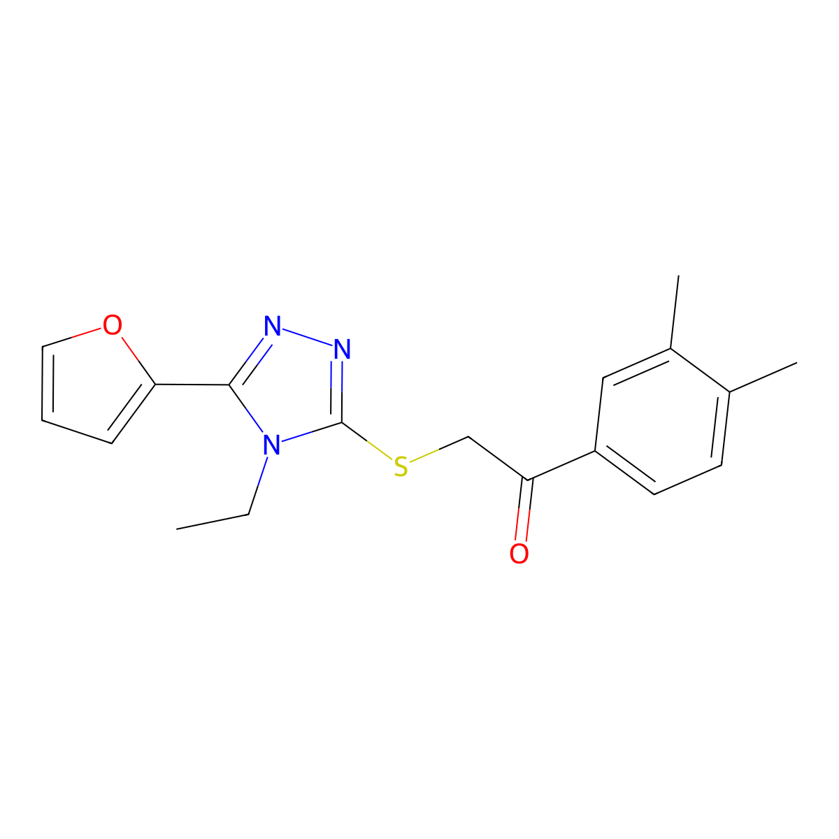 1-(3,4-Dimethylphenyl)-2-[[4-ethyl-5-(furan-2-yl)-1,2,4-triazol-3-yl]sulfanyl]ethanone molecular structure, CAS 606111-55-1