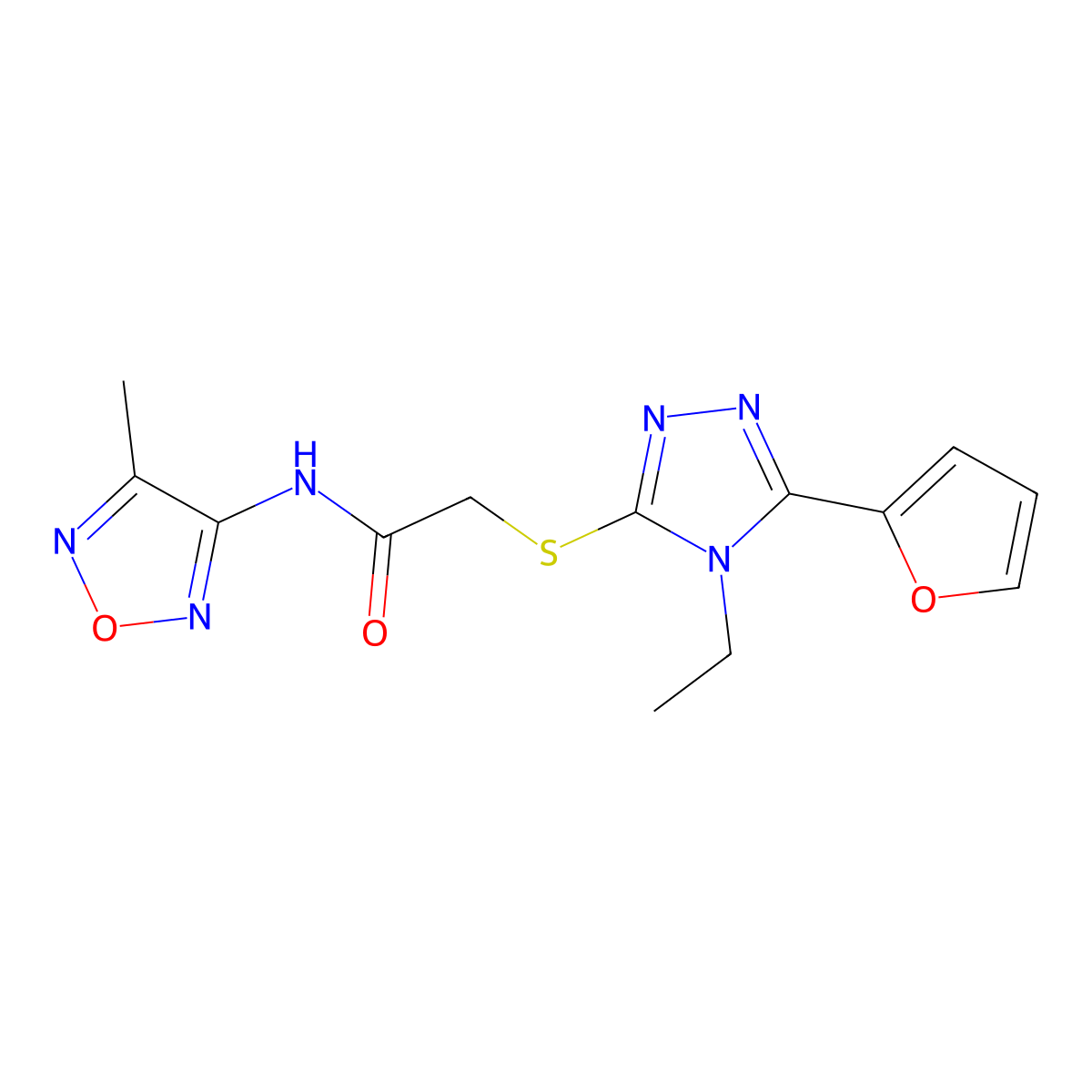 2-{[4-Ethyl-5-(2-furyl)-4H-1,2,4-triazol-3-yl]sulfanyl}-N-(4-methyl-1,2,5-oxadiazol-3-yl)acetamide molecular structure, CAS 606111-66-4