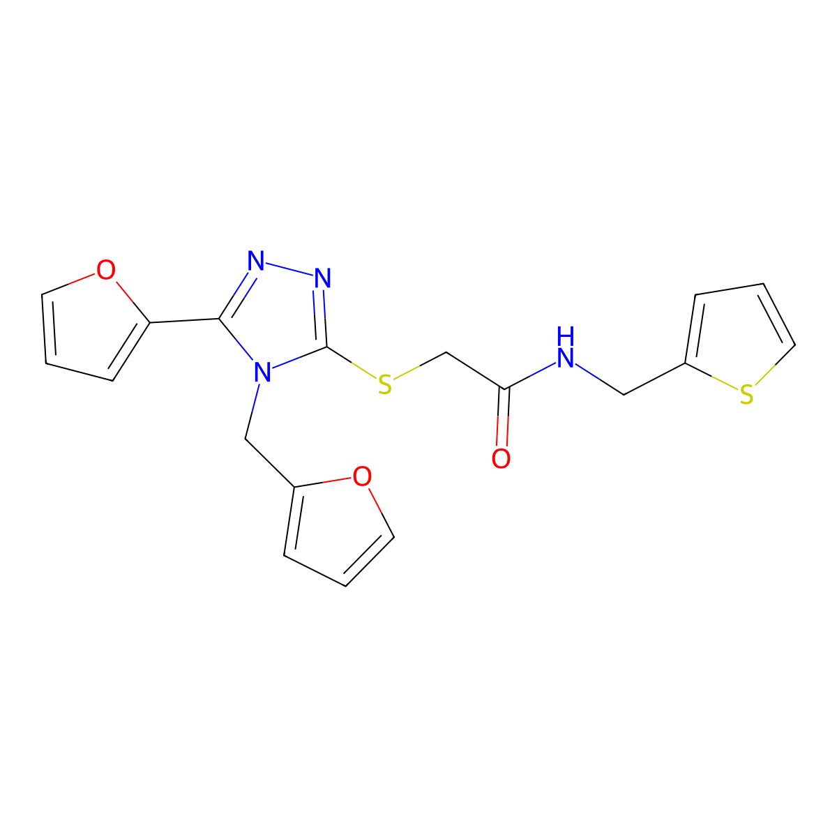 2-(5-Furan-2-yl-4-furan-2-ylmethyl-4H-[1,2,4]triazol-3-ylsulfanyl)-N-thiophen-2-ylmethyl-acetamide molecular structure, CAS 606111-82-4