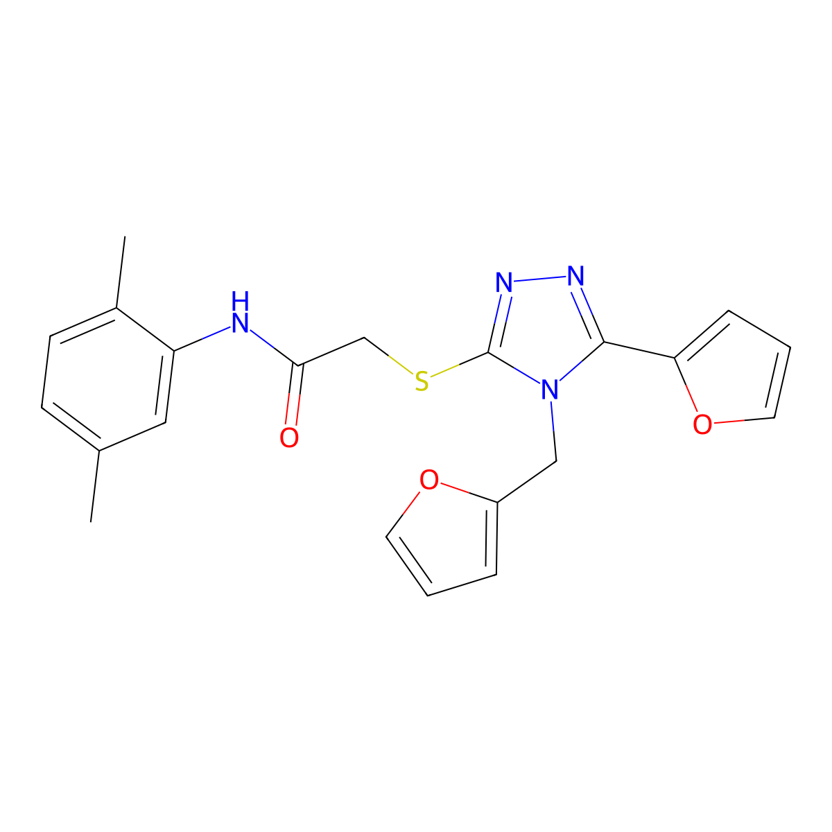 N-(2,5-dimethylphenyl)-2-{[5-(furan-2-yl)-4-(furan-2-ylmethyl)-4H-1,2,4-triazol-3-yl]sulfanyl}acetamide molecular structure, CAS 606111-85-7