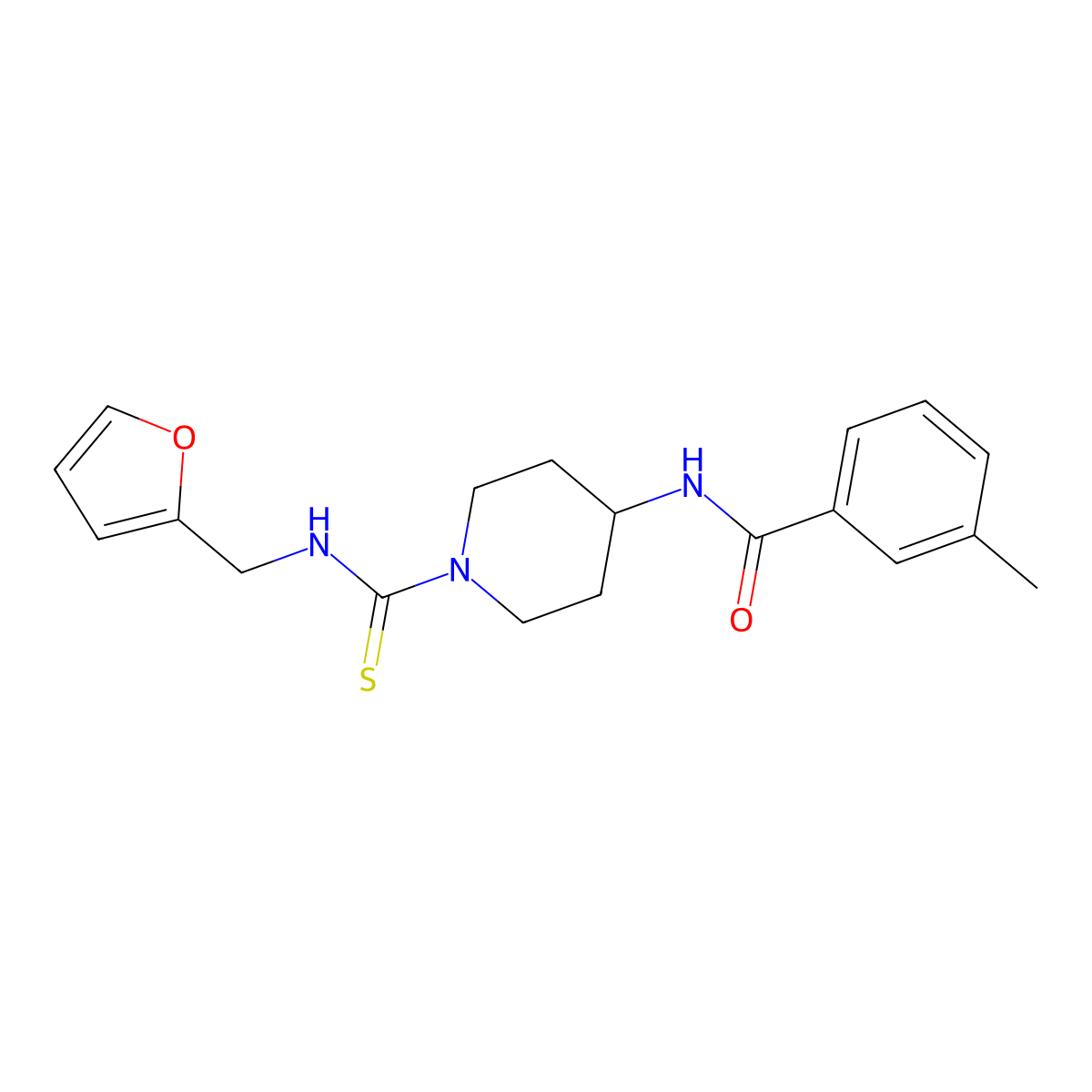 N-{1-[(Furan-2-ylmethyl)-thiocarbamoyl]-piperidin-4-yl}-3-methyl-benzamide molecular structure, CAS 606112-43-0