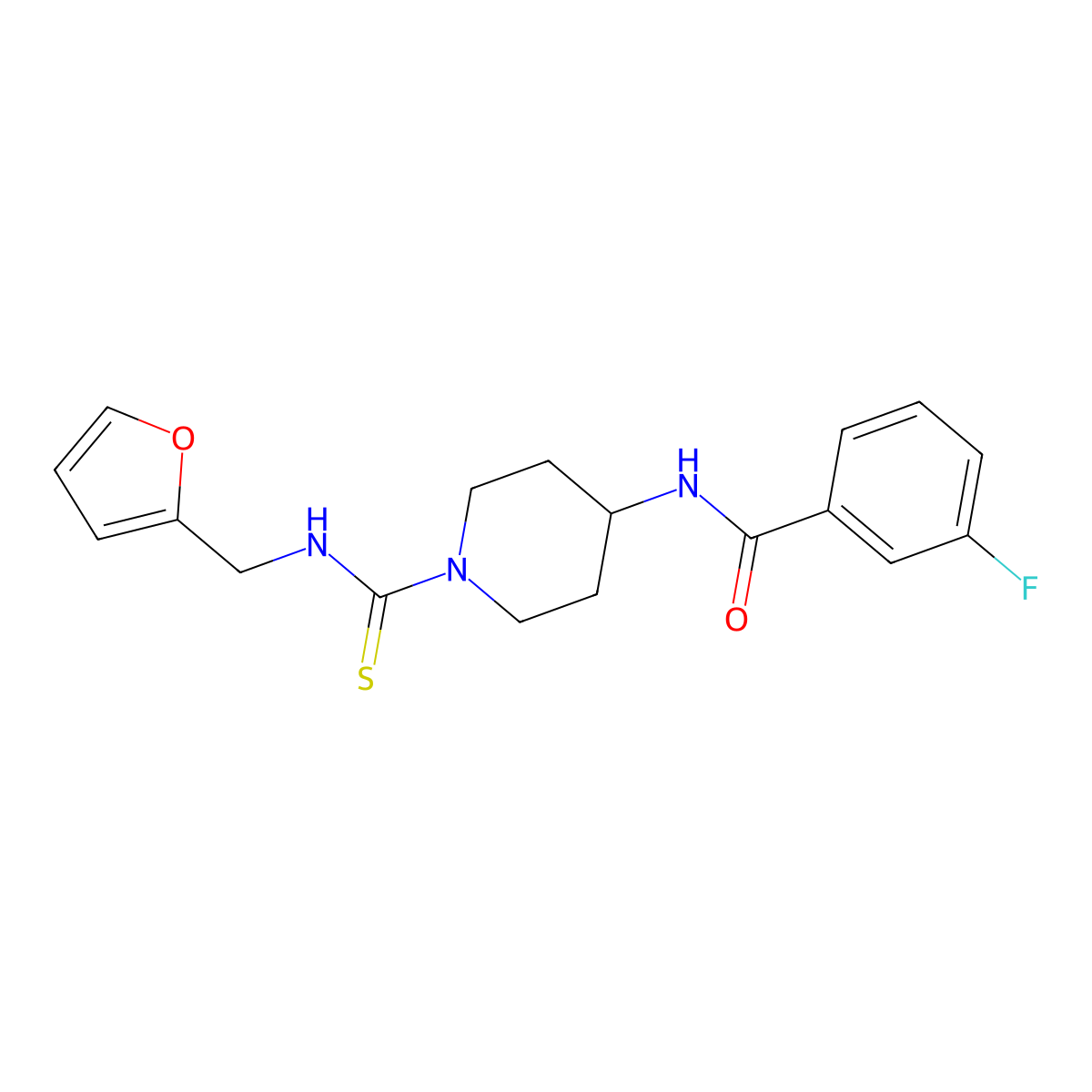 3-fluoro-N-[1-(furan-2-ylmethylcarbamothioyl)piperidin-4-yl]benzamide molecular structure, CAS 606112-44-1