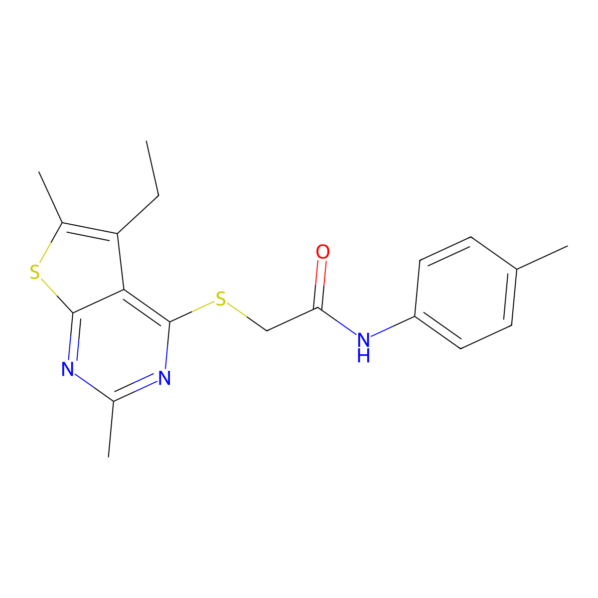 Acetamide,2-[(5-ethyl-2,6-dimethylthieno[2,3-D]pyrimidin-4-YL)thio]-N-(4-methylphenyl)- molecular structure, CAS 606113-44-4