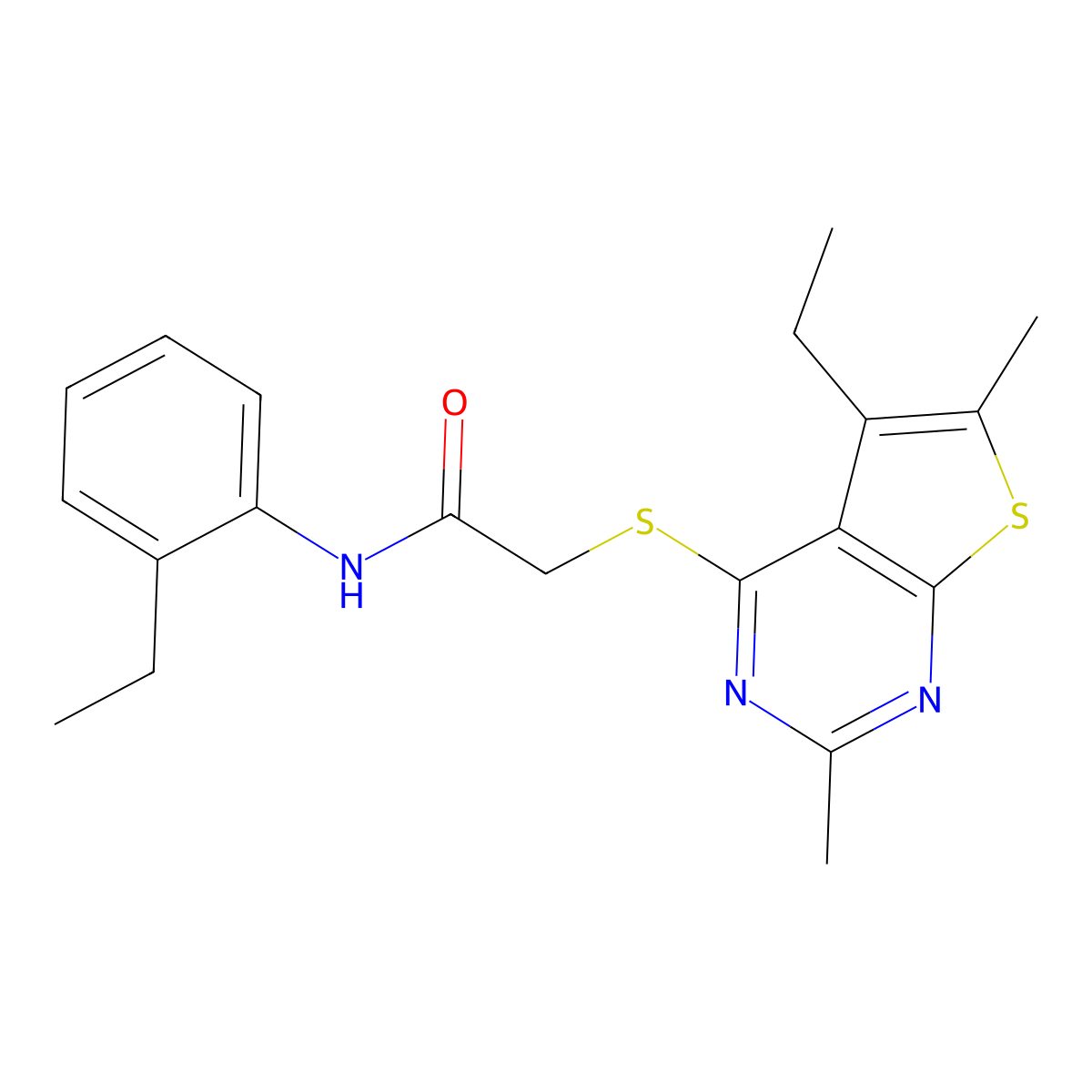 2-(5-ethyl-2,6-dimethylthieno[2,3-d]pyrimidin-4-yl)sulfanyl-N-(2-ethylphenyl)acetamide molecular structure, CAS 606113-47-7