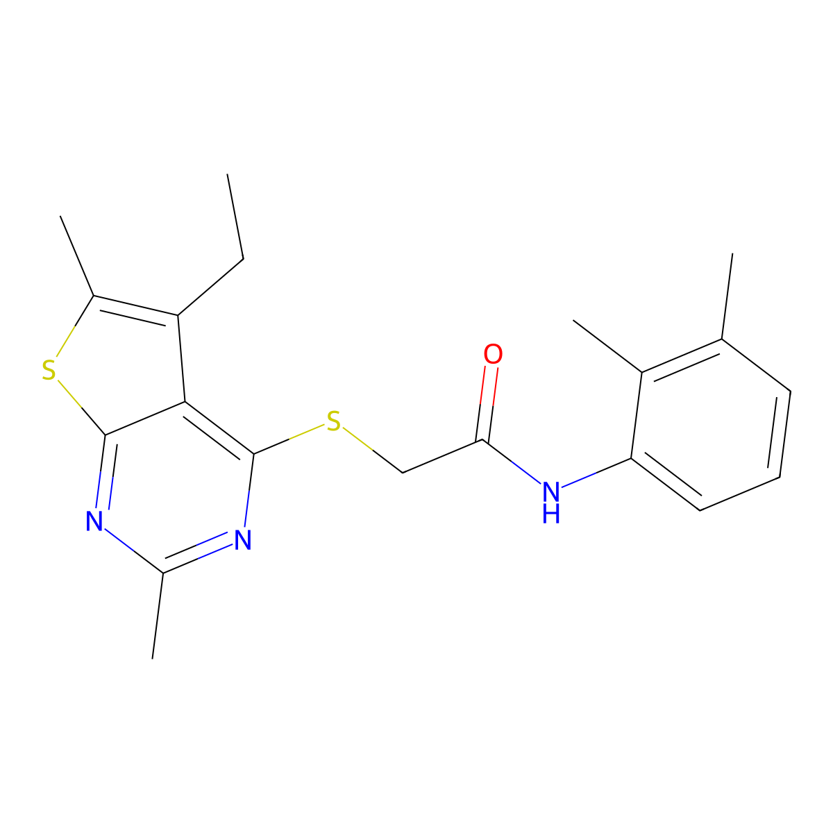 N-(2,3-dimethylphenyl)-2-(5-ethyl-2,6-dimethylthieno[2,3-d]pyrimidin-4-yl)sulfanylacetamide molecular structure, CAS 606113-48-8