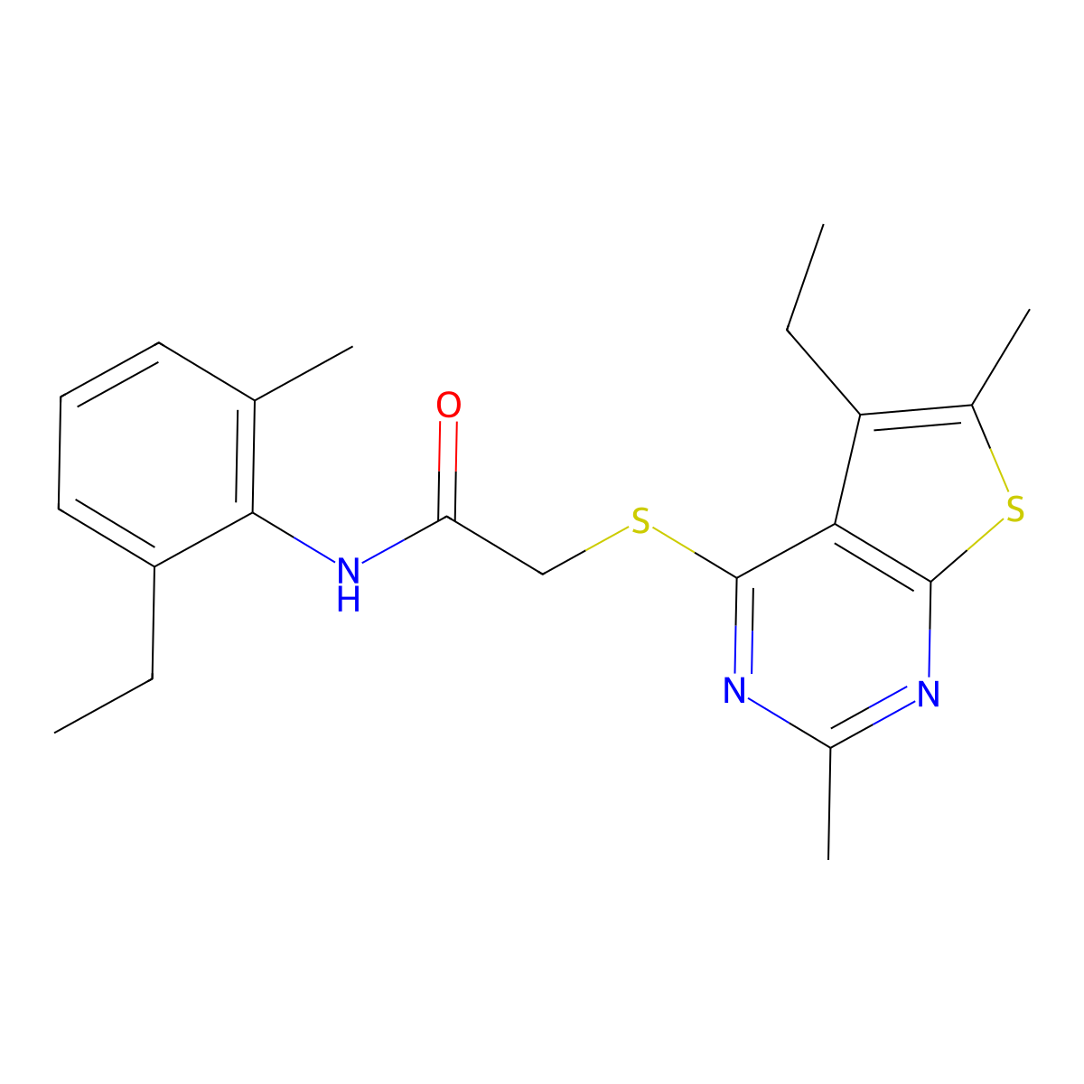 2-(5-ethyl-2,6-dimethylthieno[2,3-d]pyrimidin-4-yl)sulfanyl-N-(2-ethyl-6-methylphenyl)acetamide molecular structure, CAS 606113-51-3