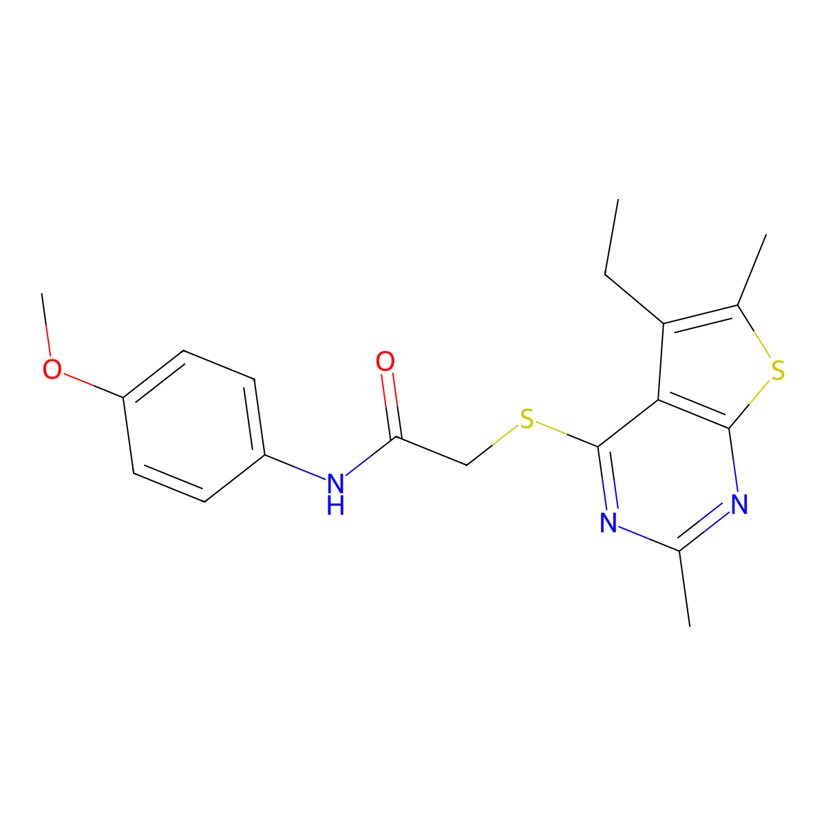 2-(5-ethyl-2,6-dimethylthieno[2,3-d]pyrimidin-4-yl)sulfanyl-N-(4-methoxyphenyl)acetamide molecular structure, CAS 606113-52-4