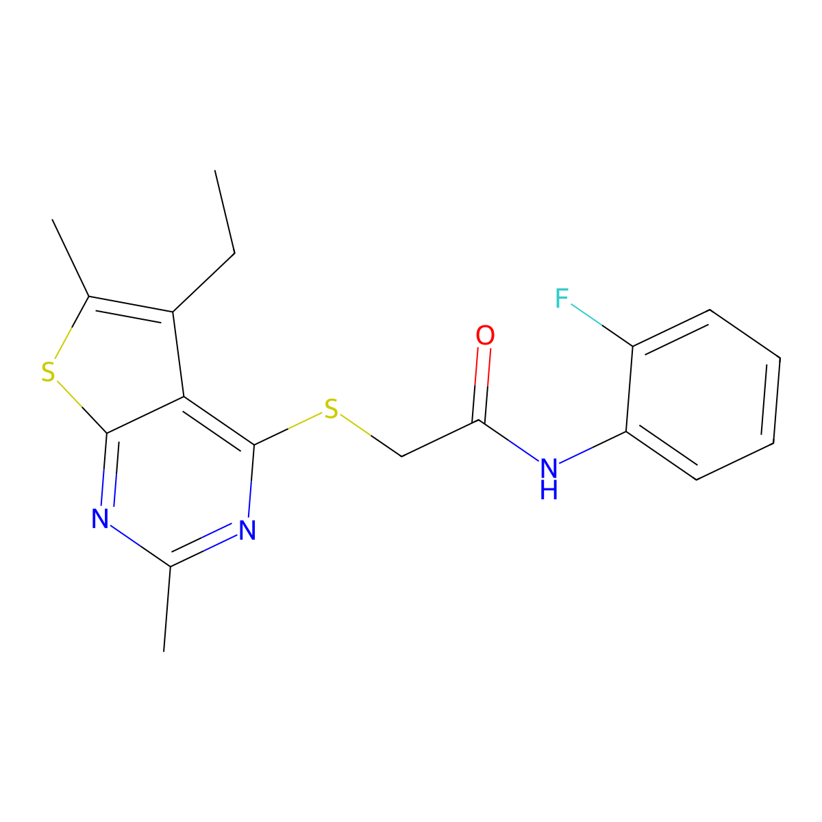 2-(5-ethyl-2,6-dimethylthieno[2,3-d]pyrimidin-4-yl)sulfanyl-N-(2-fluorophenyl)acetamide molecular structure, CAS 606113-56-8