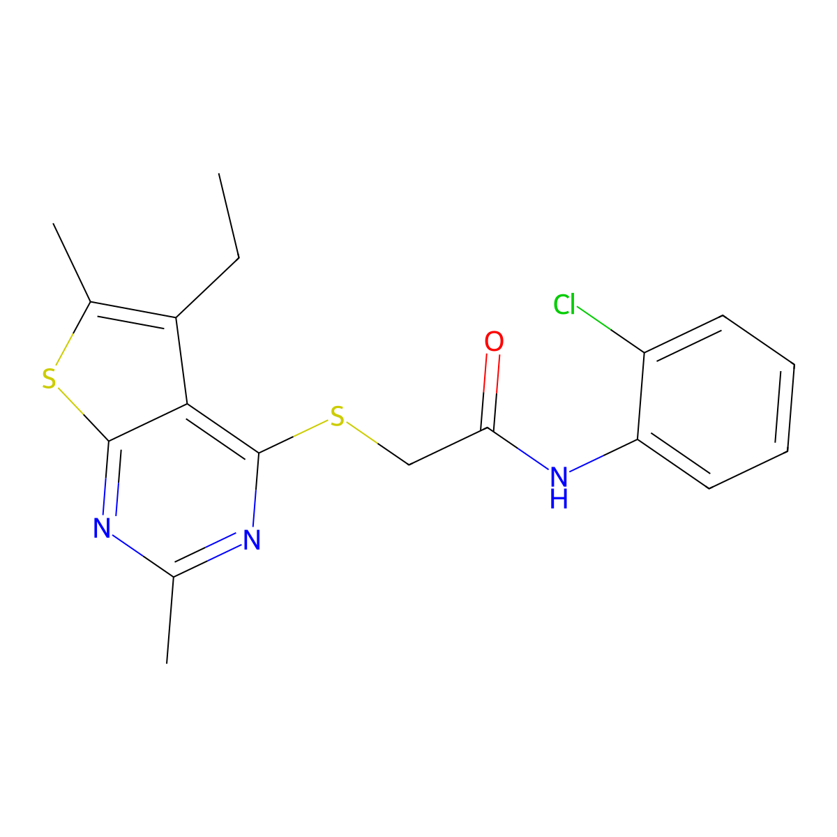 Acetamide,N-(2-chlorophenyl)-2-[(5-ethyl-2,6-dimethylthieno[2,3-D]pyrimidin-4-YL)thio]- molecular structure, CAS 606113-57-9