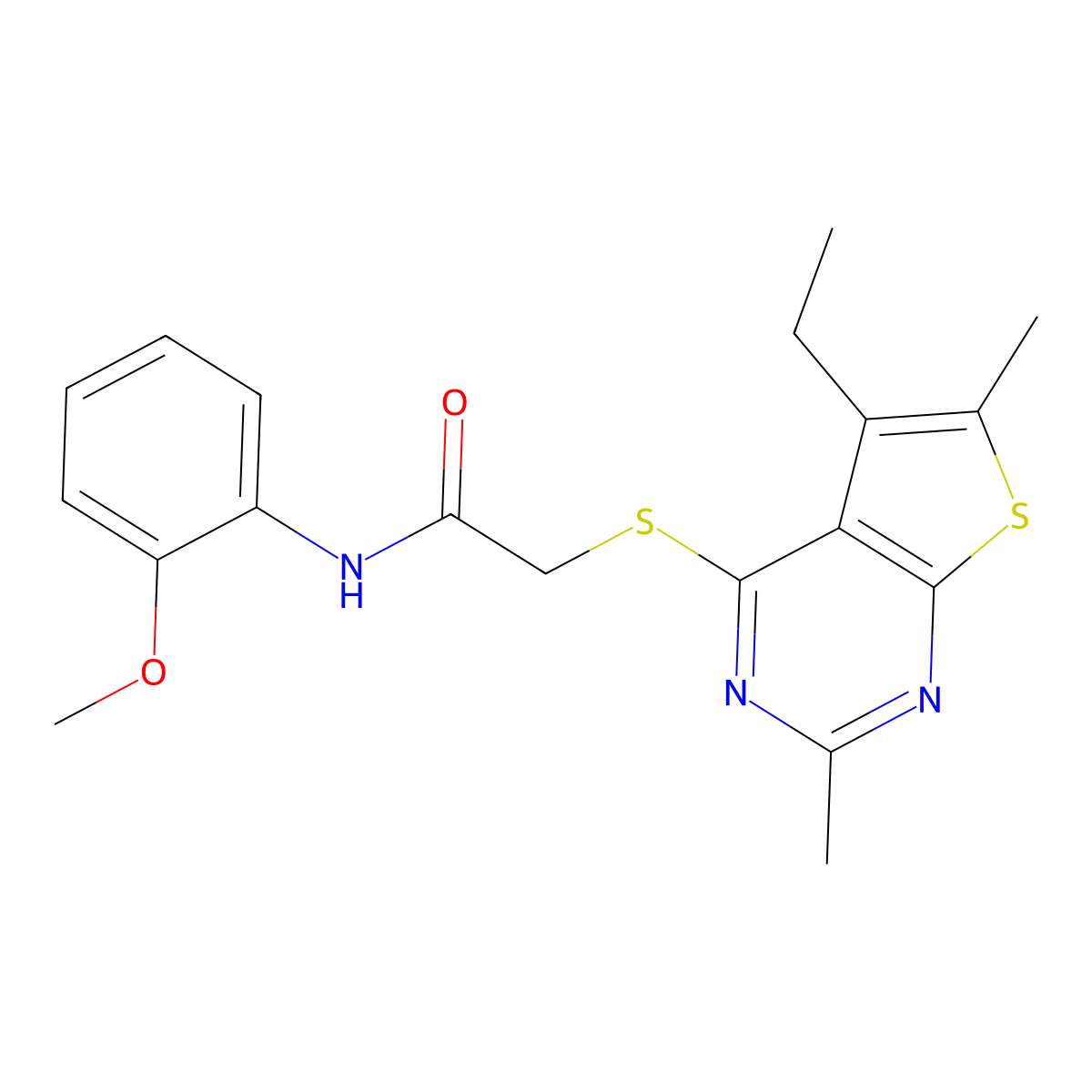 2-(5-ethyl-2,6-dimethylthieno[2,3-d]pyrimidin-4-yl)sulfanyl-N-(2-methoxyphenyl)acetamide molecular structure, CAS 606113-61-5
