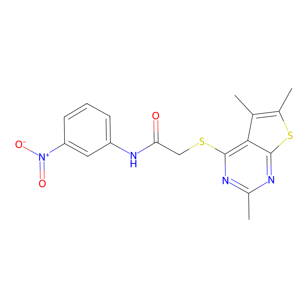 N-(3-nitrophenyl)-2-(2,5,6-trimethylthieno[2,3-d]pyrimidin-4-yl)sulfanylacetamide molecular structure, CAS 606113-68-2