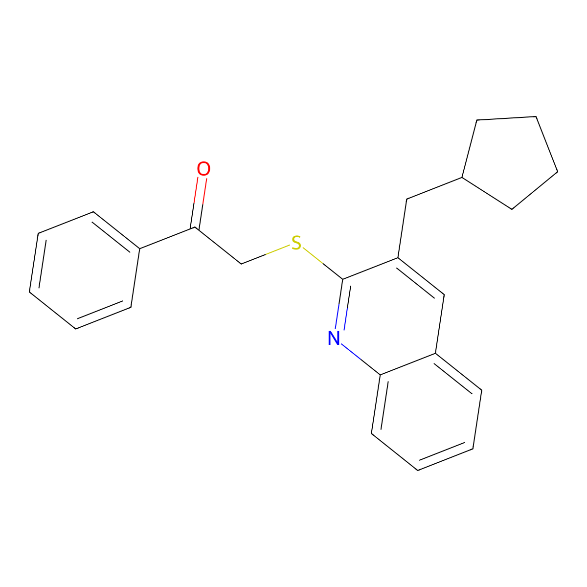 2-[3-(Cyclopentylmethyl)quinolin-2-yl]sulfanyl-1-phenylethanone molecular structure, CAS 606113-73-9