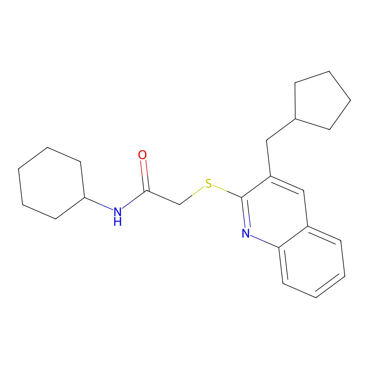 Acetamide,N-cyclohexyl-2-[[3-(cyclopentylmethyl)-2-quinolinyl]thio]- molecular structure, CAS 606113-75-1