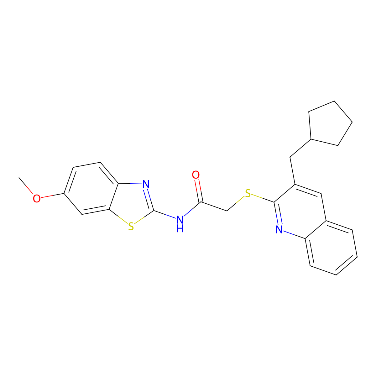 Acetamide,2-[[3-(cyclopentylmethyl)-2-quinolinyl]thio]-N-(6-methoxy-2-benzothiazolyl)- molecular structure, CAS 606113-84-2