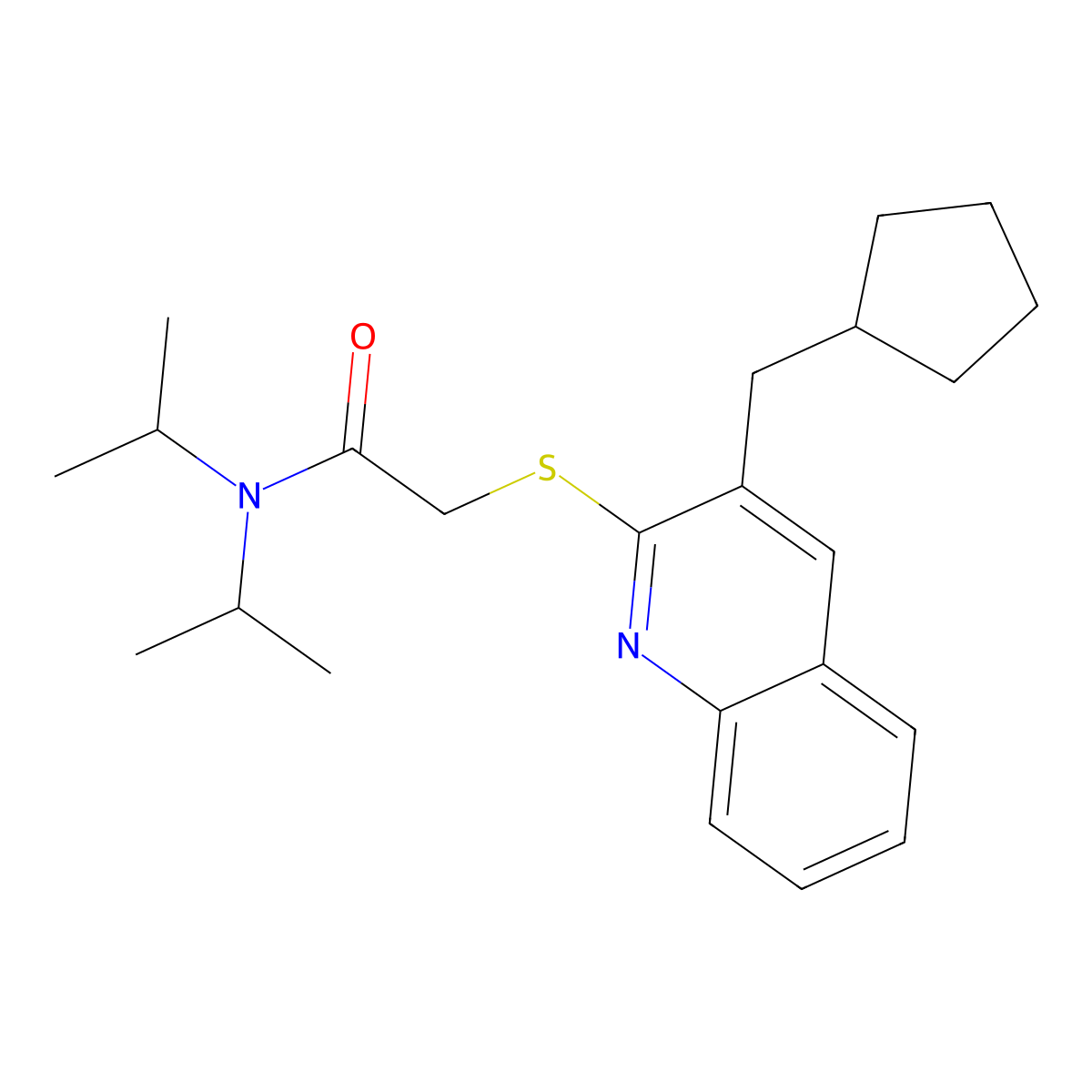 2-(3-Cyclopentylmethylquinolin-2-ylsulfanyl)-N,N-diisopropylacetamide molecular structure, CAS 606113-88-6