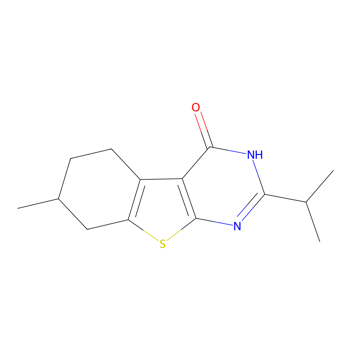 7-methyl-2-propan-2-yl-5,6,7,8-tetrahydro-3H-[1]benzothiolo[2,3-d]pyrimidin-4-one molecular structure, CAS 606114-04-9
