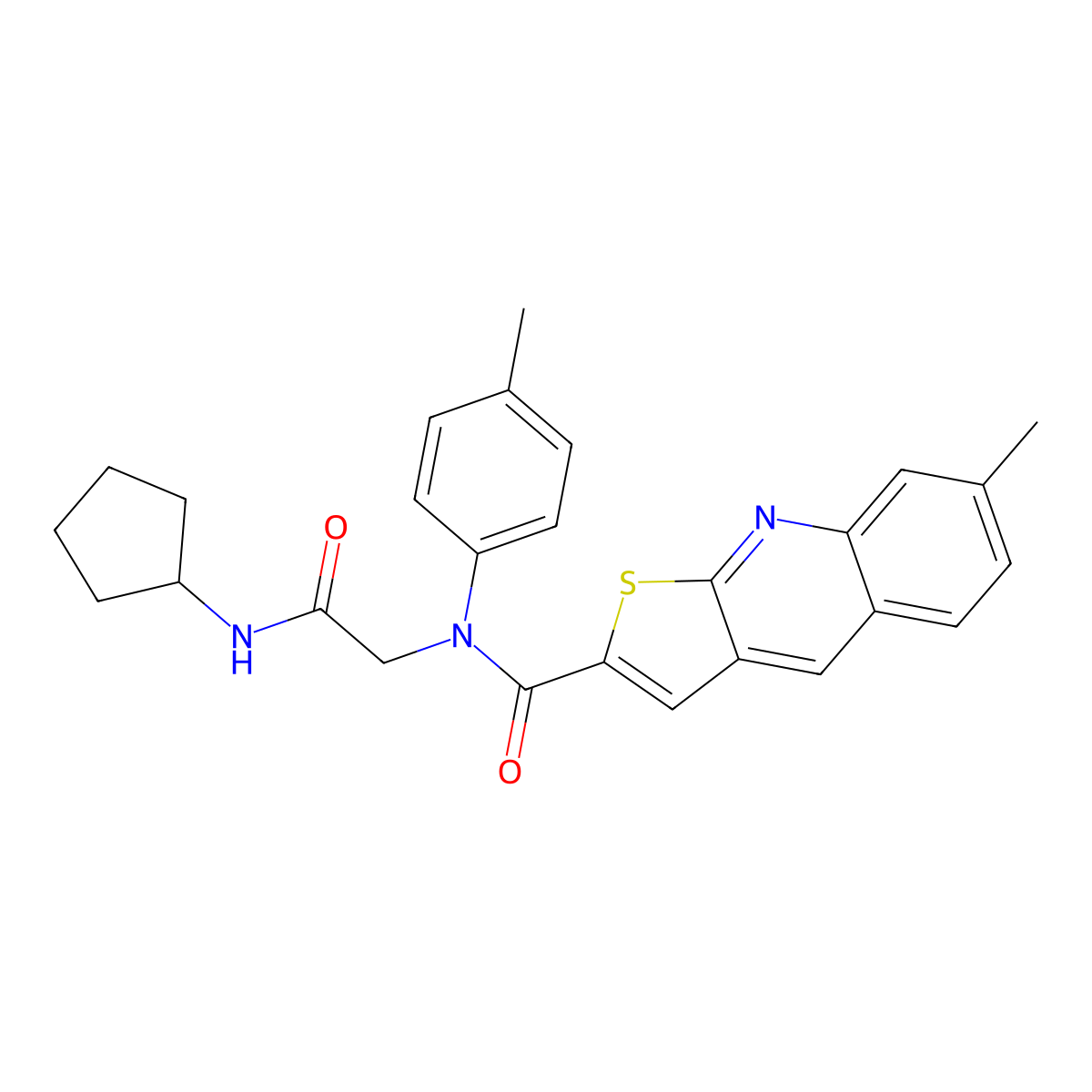 N-[2-(cyclopentylamino)-2-oxoethyl]-7-methyl-N-(4-methylphenyl)thieno[2,3-b]quinoline-2-carboxamide molecular structure, CAS 606114-16-3