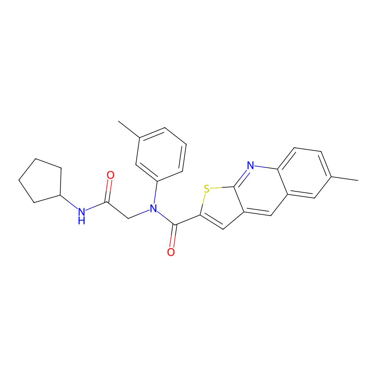N-[2-(cyclopentylamino)-2-oxoethyl]-6-methyl-N-(3-methylphenyl)thieno[2,3-b]quinoline-2-carboxamide molecular structure, CAS 606114-37-8